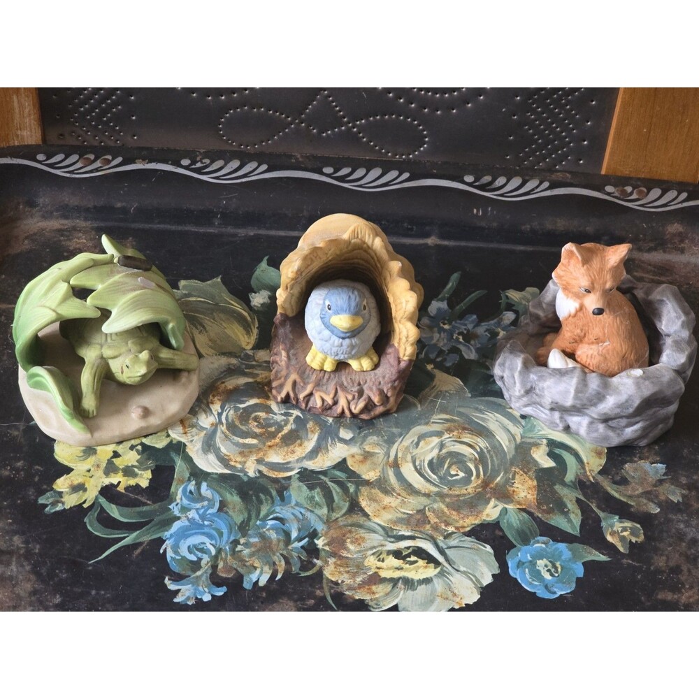 Lot Of 3 Woodland Creatures Bird Fox And Frog